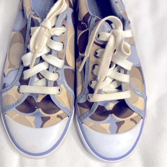 Coach Barrett blue tan low top canvas signature C print sneakers - Picture 7 of 10